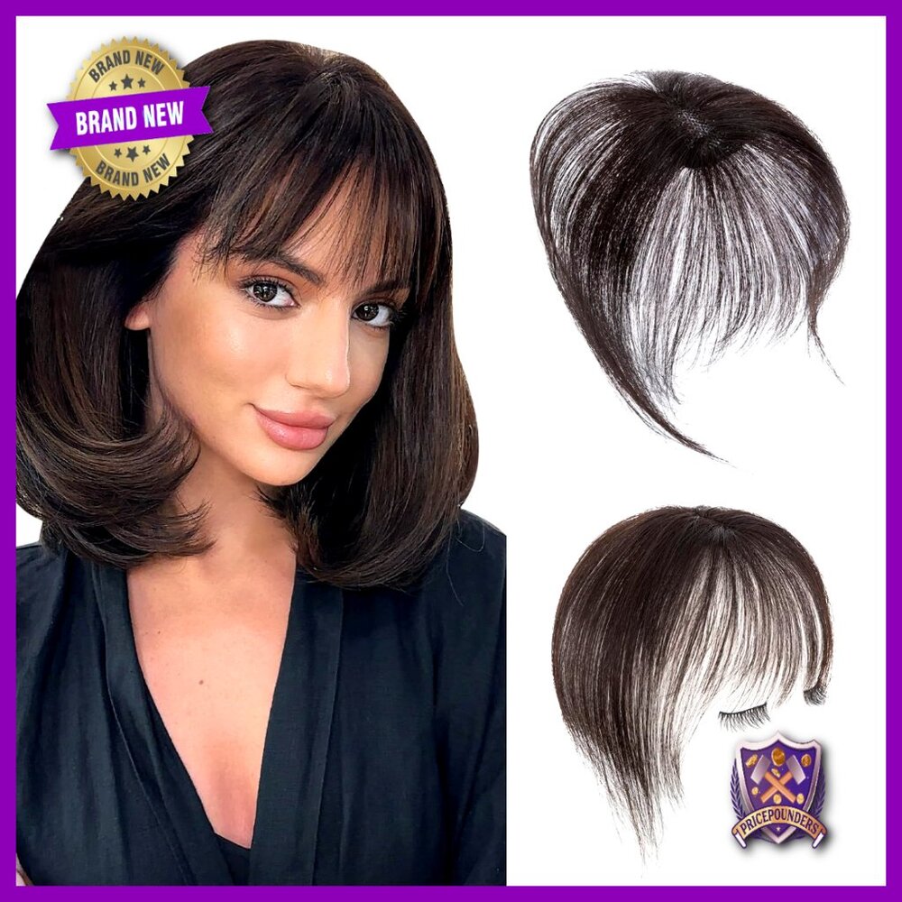 Human Hair Clip In Bang Topper Wispy Air Bangs 360 Coverage Daily Wear